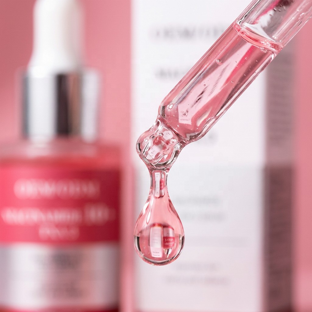 Translucent Pink Serum Droplet Macro
